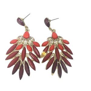 Y2k Crystal Rhinestone Feather Marquise Red Fashion Earrings
